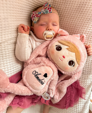 Lalka Metoo personalizowana Puchata Królisia z Kokardką - Pudrowy Róż 50cm