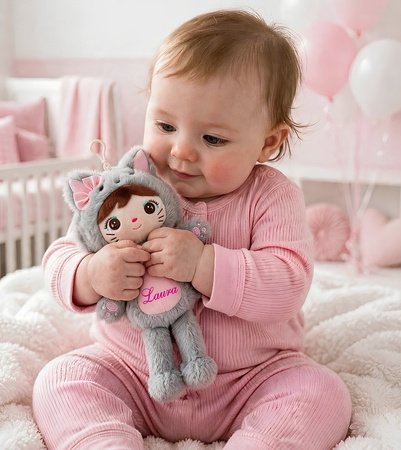 Metoo Personalized Mini Smiled Fluffy Bunny with Bow - Beige